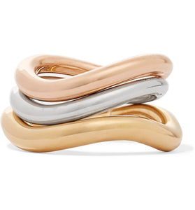 Charlotte Chesnais Wave Set Of Three Gold And Rose Gold Vermeil And Silver Rings